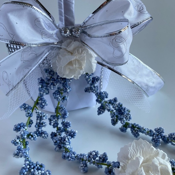 Handmade Pewter Blue Flower Girl Basket - Picture 16 of 16